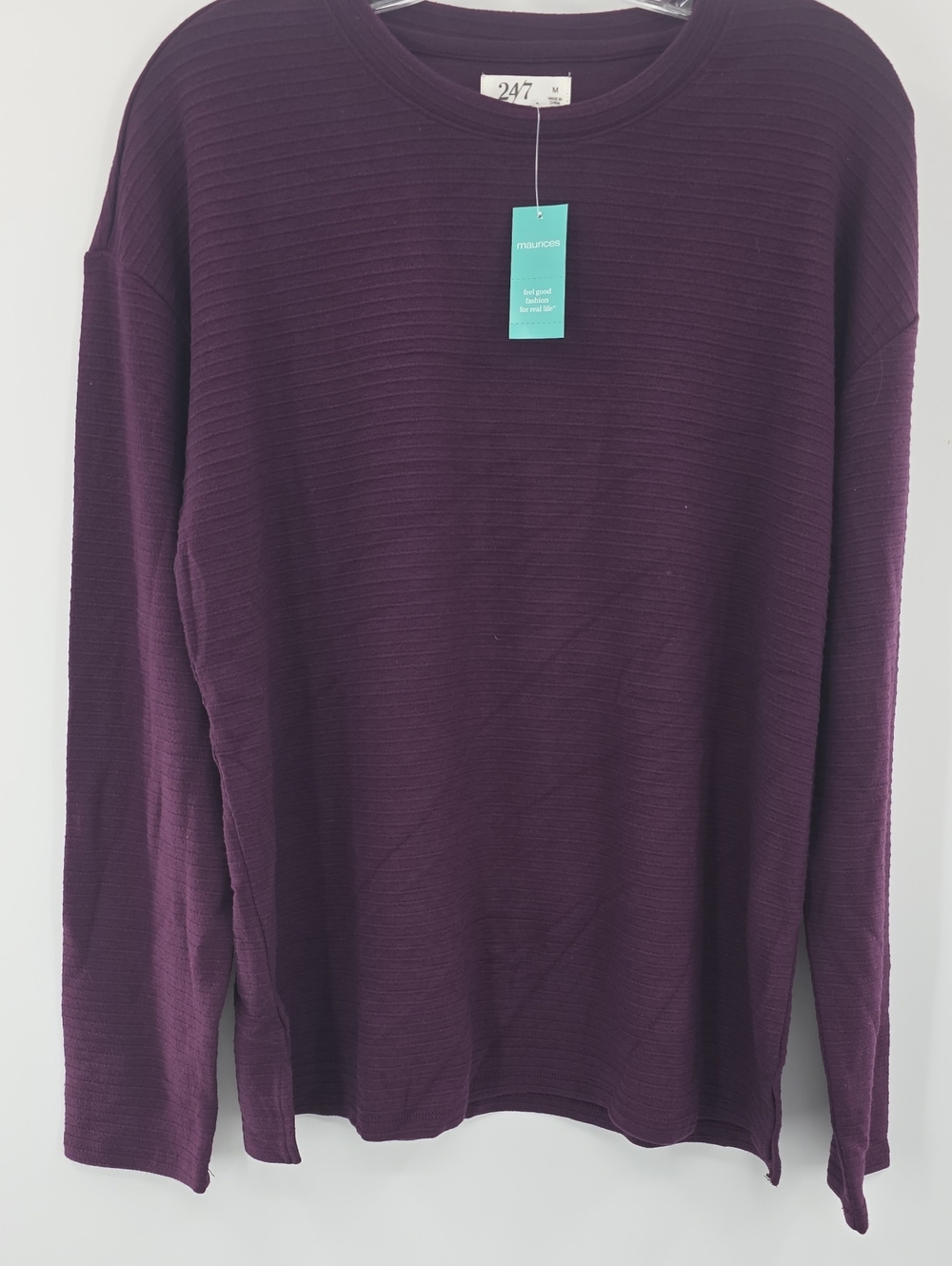 Women’s Ribbed Long-Sleeve Tunic in Plum by 24/7